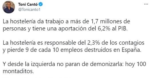Toni Cantó reacciona a Mónica García en Twitter