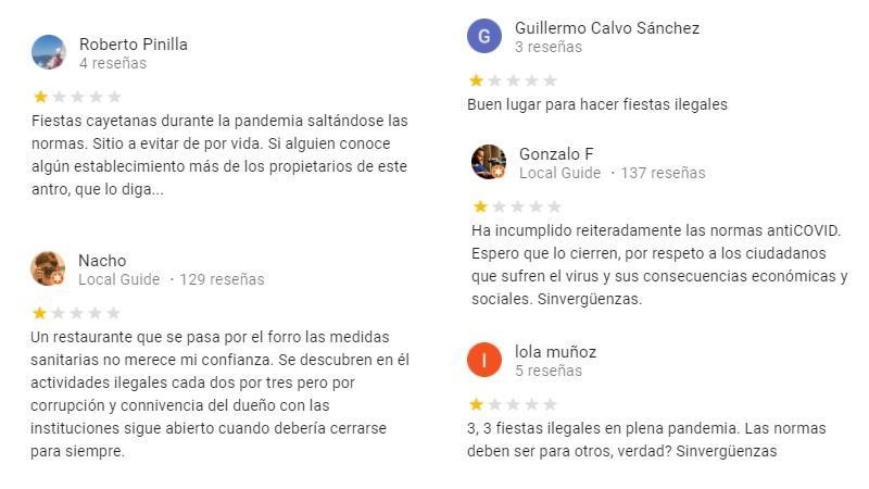 Algunas de las reseñas de la gente en Google