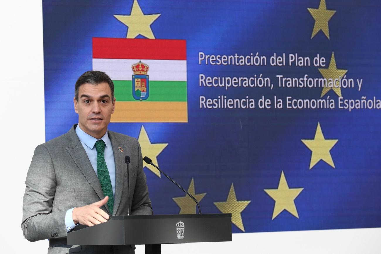 Pedro Sánchez en la presentación del Plan de Recuperación, Transformación y Resiliencia de la Economía Española, en Agoncillo, La Rioja, (España), el 20 de noviembre de 2020