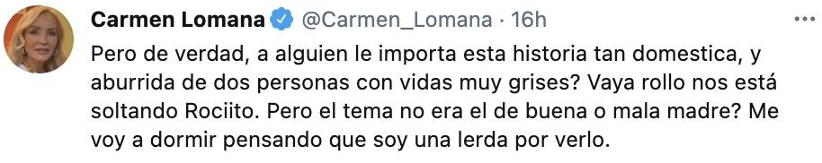 Tuit de Lomana sobre el documental de Rocío Carrasco