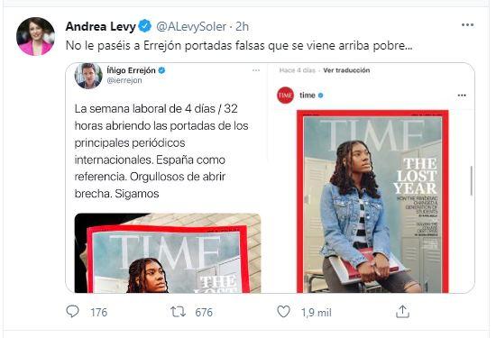 Tuit borrado de Andrea Levy contra Íñigo Errejón en Twitter.