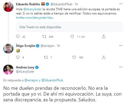 Comentario de Andrea Levy e íñigo Errejón en redes por la portada de Time