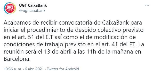 Tuit UGT CaixaBank