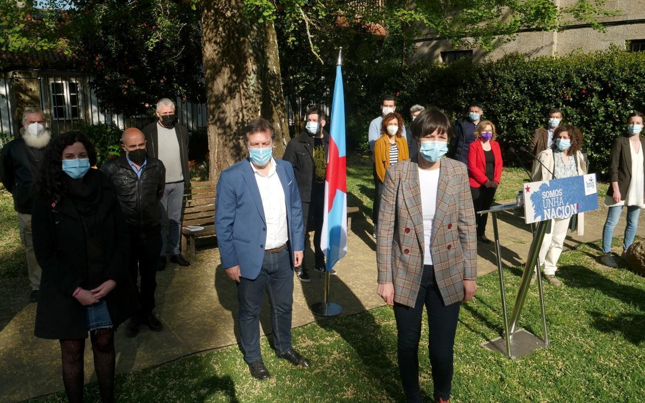 Momento del acto organizado por el BNG y que ha tenido lugar esta mañana en el Pazo-Colexio de Fonseca, con Ana Pontón en primer plano (Foto: BNG).
