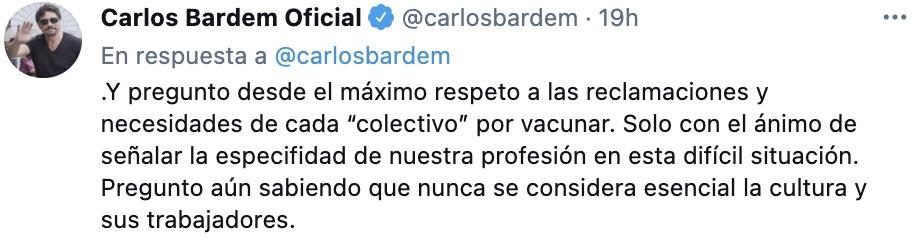 Tuit de Bardem sobre la vacunación de actores