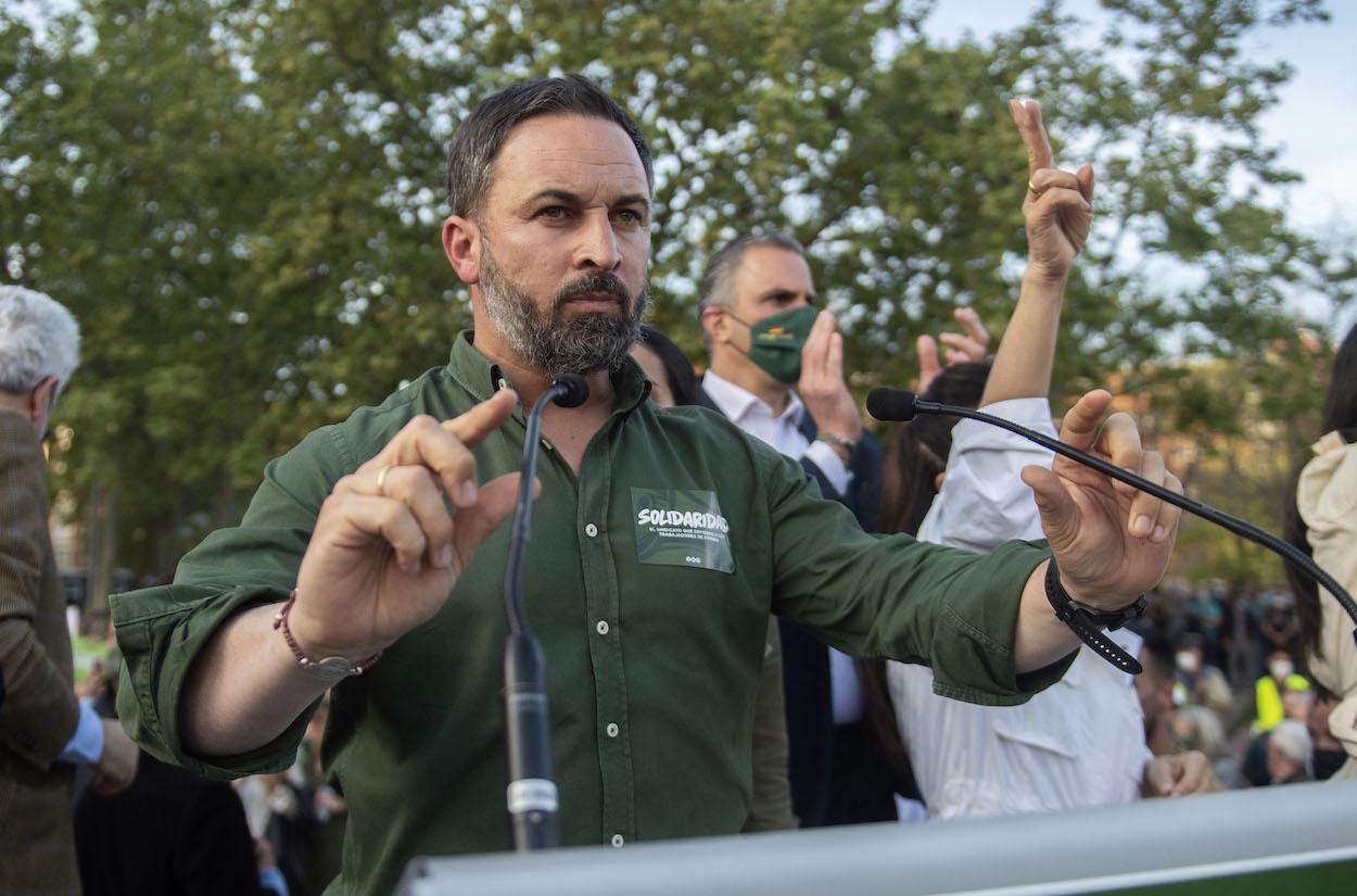 Santiago Abascal en el acto de Vox en Vallecas. EP