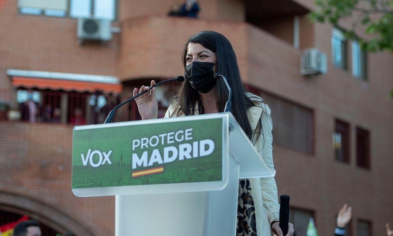 Macarena Olona, diputada de Vox, en el acto de Vallecas. EP