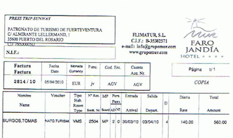 Factura Faro de Jandia para Tomás Beteta. Factura Faro de Jandia para Tomás Beteta.