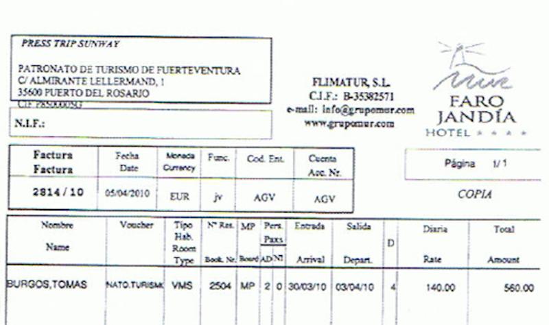 Factura Faro de Jandia para Tomás Beteta. 