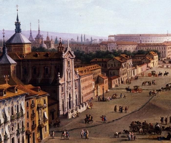 Vista del convento de san Hermenegildo, lugar donde se le perdió la pista al Duende Crítico. Detalle del cuadro de Antonio Joli
