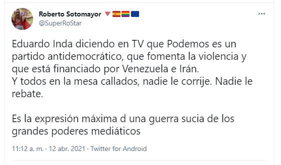 Tuit de Roberto Sotomayor