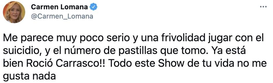 Tuit de Carmen Lomana sobre Rocío Carrasco Tuit de Carmen Lomana sobre Rocío Carrasco