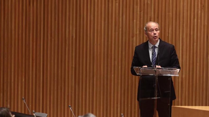 El ministro de Justicia, Juan Carlos Campo, interviene durante un acto en recuerdo de Landelino Lavilla, en el Congreso de los Diputados