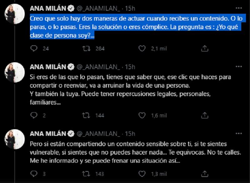 Ana Milán llama a denunciar la difusión de contenido sexual en las redes