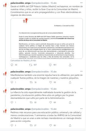 Mensaje en Twitter del AMPA Palacio Valdés Mensaje en Twitter del AMPA Palacio Valdés