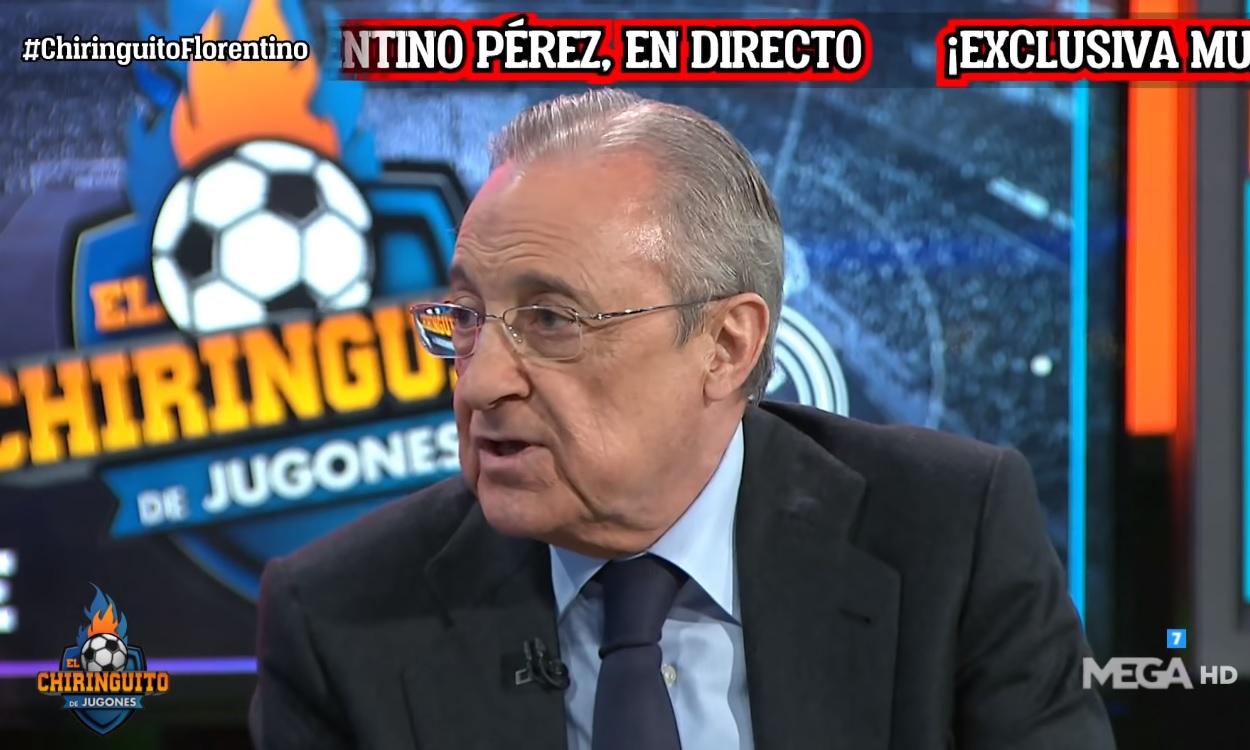 El presidente del Real Madrid y la nueva Superliga Europea, Florentino Pérez, en 'El Chiringuito de Jugones'. Atresmedia