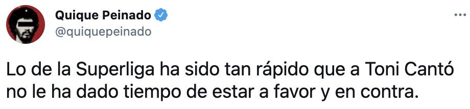 Tuit de Quique Peinado sobre la Superliga Tuit de Quique Peinado sobre la Superliga