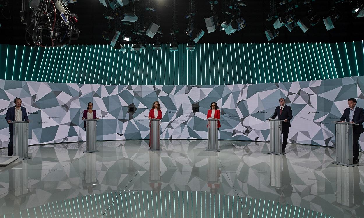 Los candidatos para las elecciones del 4 de mayo en el debate electoral de Telemadrid. EP