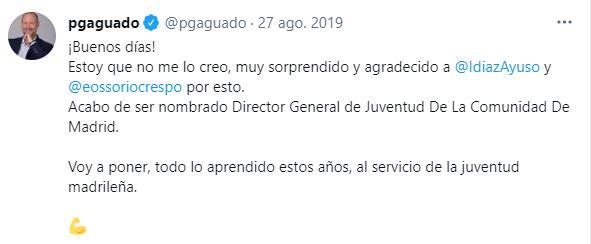 Pedro García Aguado. Tuit Pedro García Aguado. Tuit