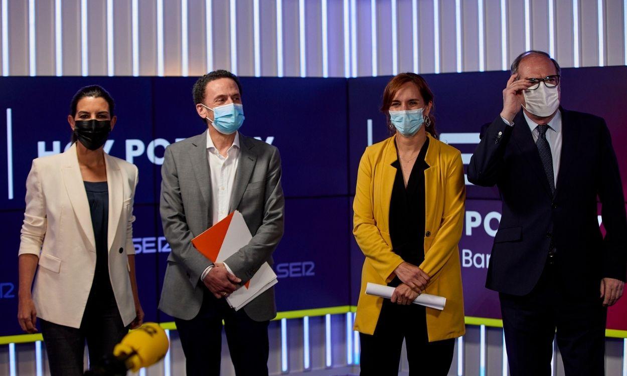 Rocío Monasterio, Edmundo Bal, Mónica García y Ángel Gabilondo en los estudios centrales de la Cadena SER. Europa Press. 