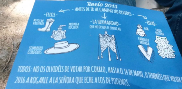 El PP reparte panfletos en una Romería advirtiendo a los fieles de que si no les votan, ganará Podemos
