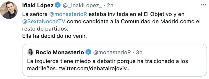 Iñaki López contesta al ataque de Monasterio