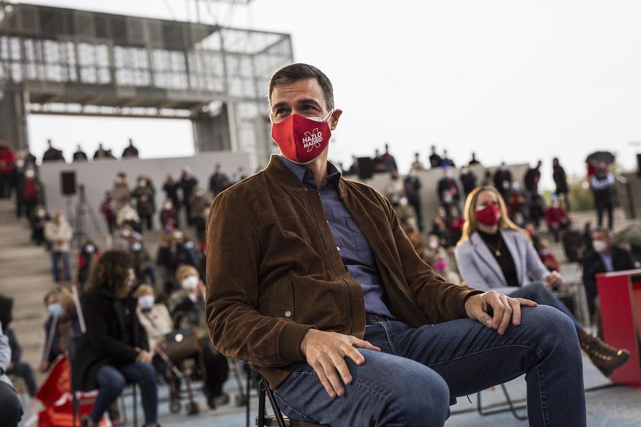 El secretario general del PSOE y presidente del Gobieron, Pedro Sánchez, durante un acto electoral del PSOE, a 25 de abril de 2021, en Getafe. Fuente: Europa Press.