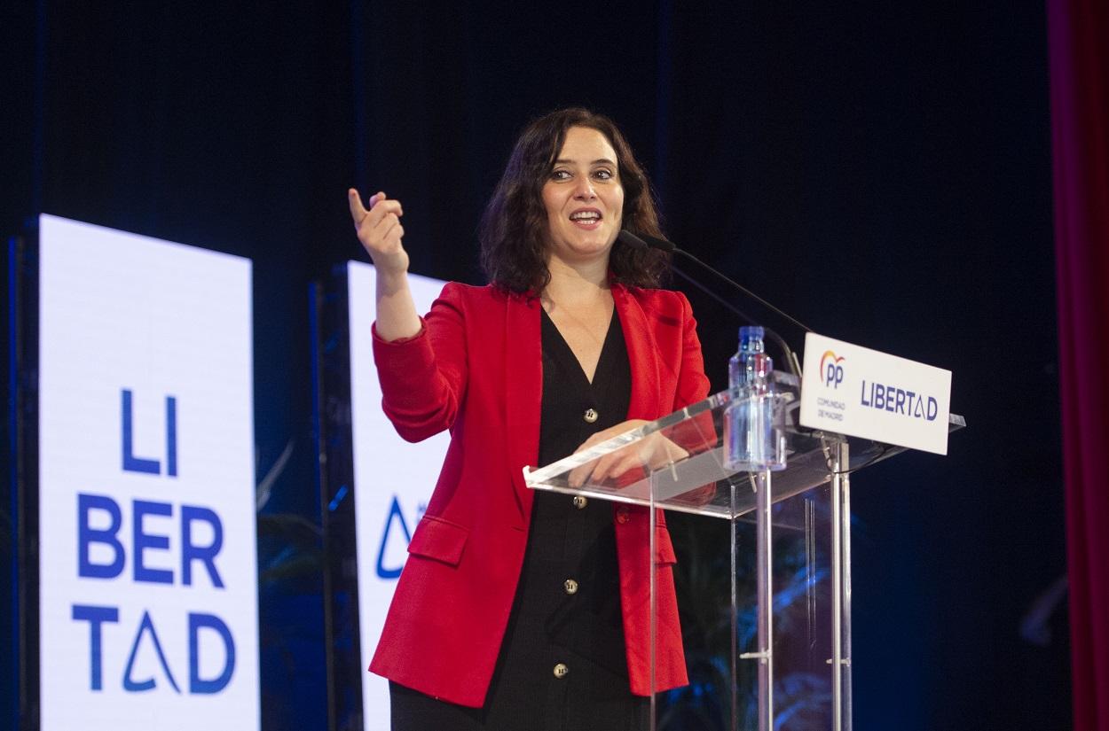 La presidenta de la Comunidad de Madrid, Isabel Díaz Ayuso, en un acto de campaña de las pasadas elecciones autonómicas. EP