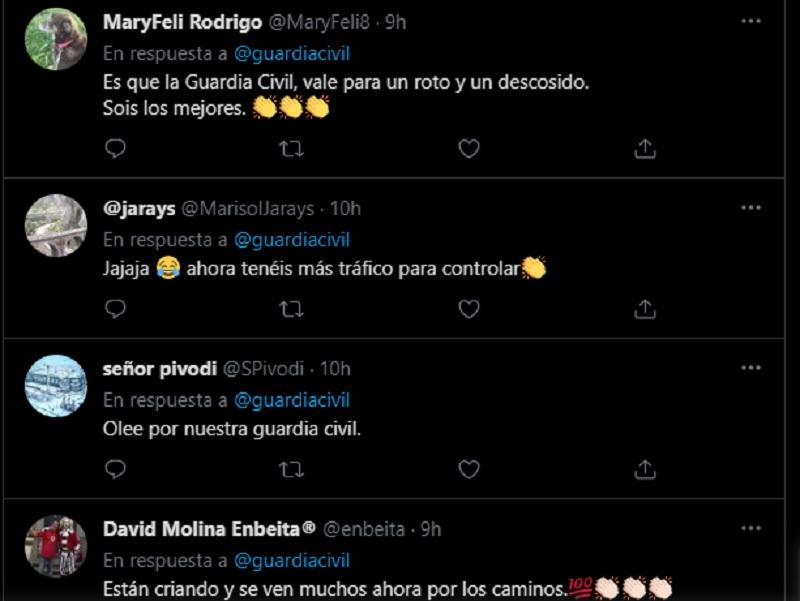 Usuarios de Twitter aplauden la actuación de los guardias civiles Usuarios de Twitter aplauden la actuación de los guardias civiles