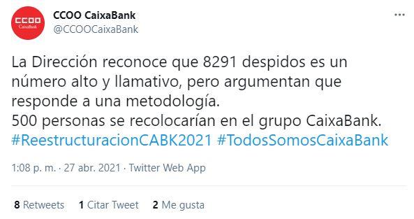 Tuit CCOO CaixaBank Tuit CCOO CaixaBank