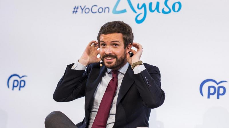 El líder del PP, Pablo Casado, en una rueda de prensa. EP