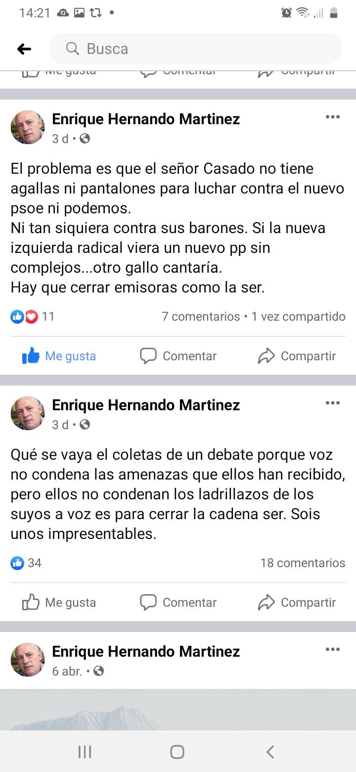 Post de Enrique Hernando en Facebook