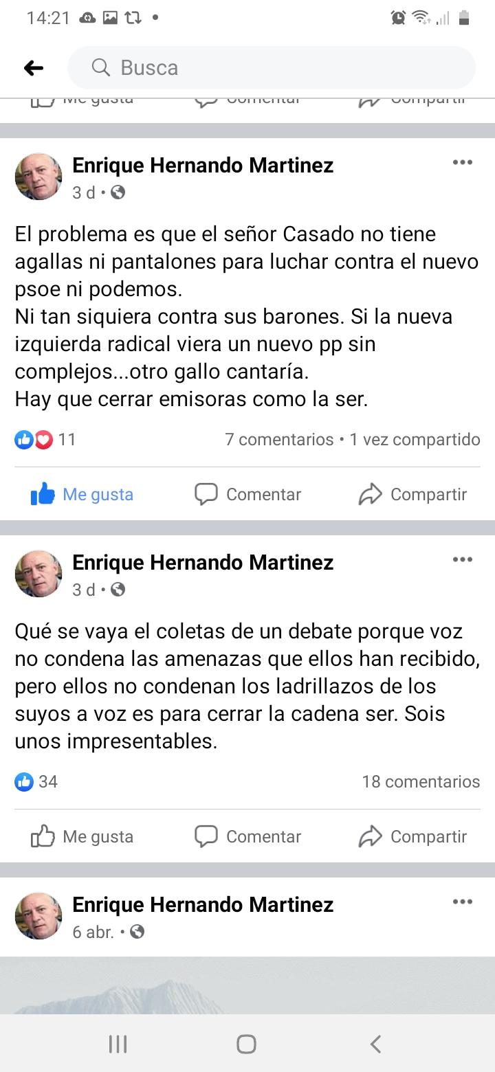 Post de Enrique Hernando en Facebook Post de Enrique Hernando en Facebook
