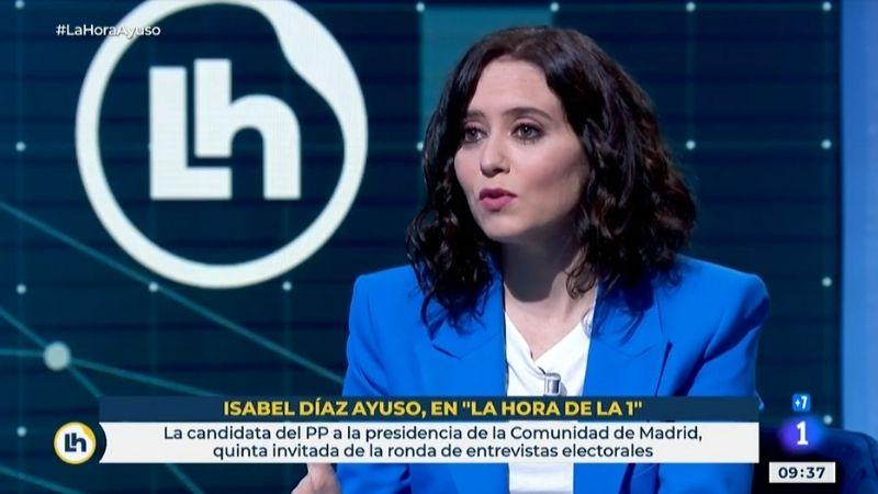 Isabel Díaz Ayuso en 'La Hora de la 1'. TVE
