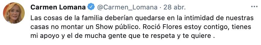 El tuit de Carmen Lomana contra Rocío Flores El tuit de Carmen Lomana contra Rocío Flores