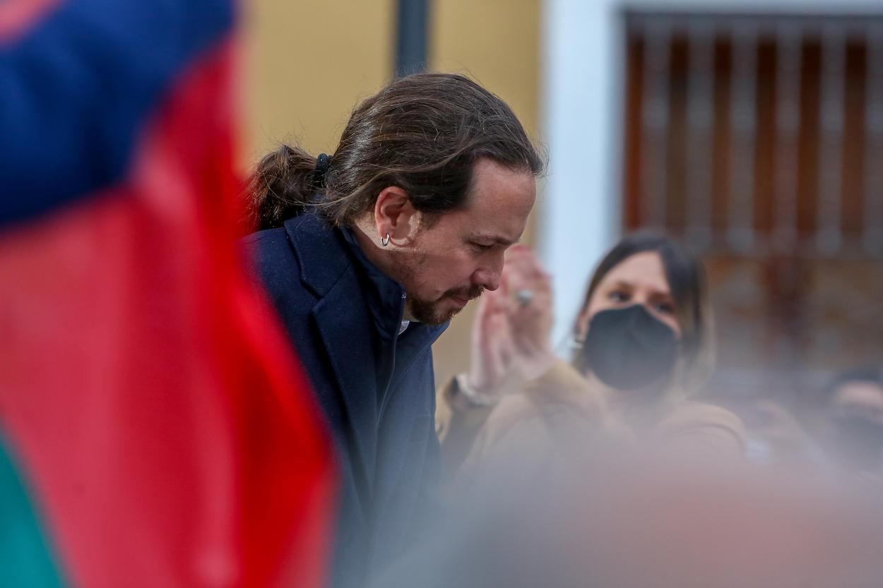 El candidato de Unidas Podemos a la Presidencia de la Comunidad, Pablo Iglesias durante un acto del partido a 23 de abril de 2021 en el distrito de Villaverde, en Madrid