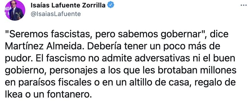 Tuit Isaías Lafuente sobre Almeida Tuit Isaías Lafuente sobre Almeida