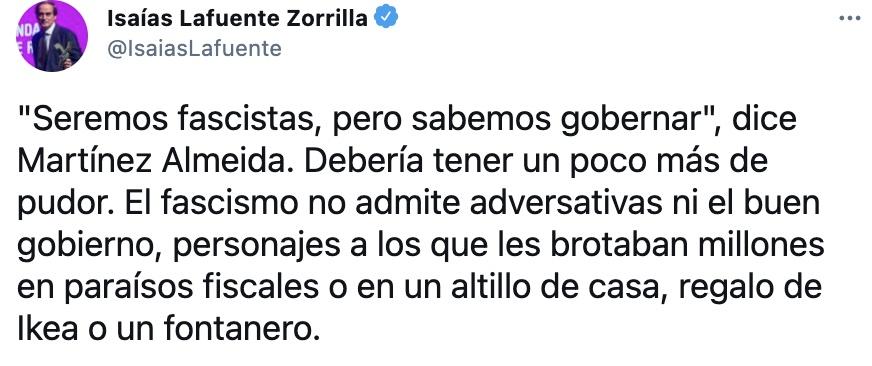 Tuit Isaías Lafuente sobre Almeida