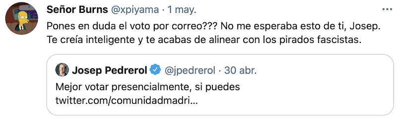 Tuit en respuesta a Josep Pedrerol