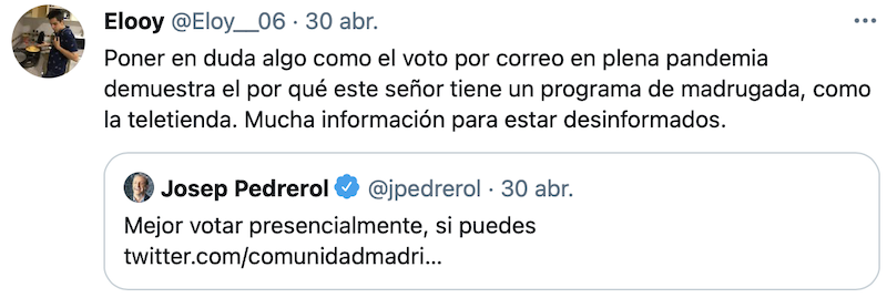 Tuit en respuesta a Pedrerol Tuit en respuesta a Pedrerol