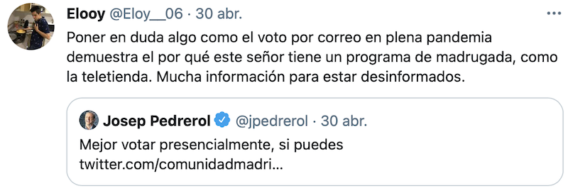 Tuit en respuesta a Pedrerol