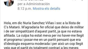 Una candidata de Ciudadanos deja el partido tras leerse el programa Una candidata de Ciudadanos deja el partido tras leerse el programa
