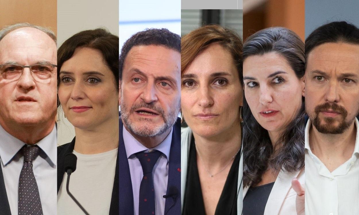 Candidatos para las elecciones a la Comunidad de Madrid 2021. De izquierda a dercha: Ángel Gabilondo (PSOE), Isabel Díaz Ayuso (PP) Edmundo Bal (Ciudadanos) Mónica García (Más Madrid), Rocío Monasterio (Vox) y Pablo Iglesias (Podemos). EP