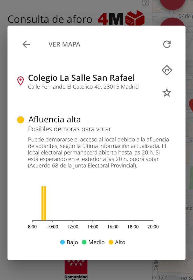 Imagen de la app para consultar el aforo de los colegios electorales