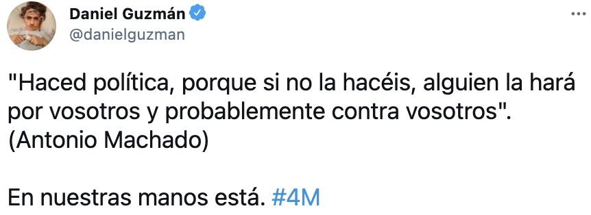 Tuit de Daniel Guzmán sobre las elecciones Tuit de Daniel Guzmán sobre las elecciones