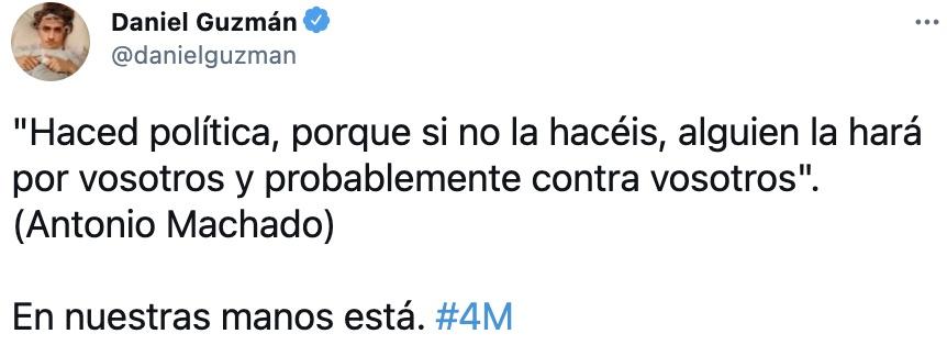 Tuit de Daniel Guzmán sobre las elecciones