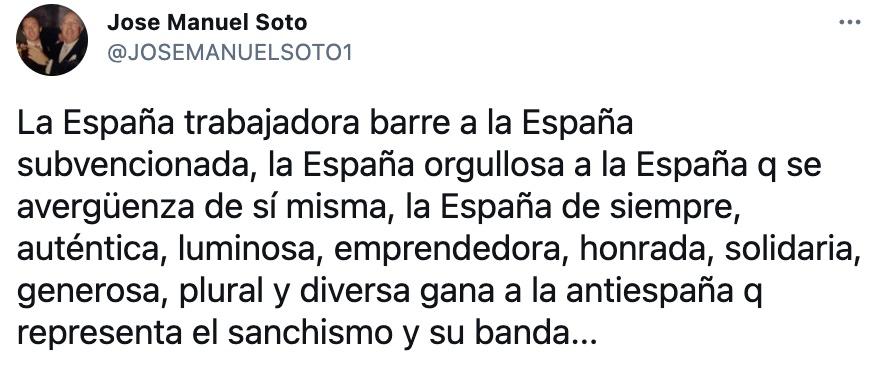 Tuit José Manuel Soto sobre las elecciones en Madrid