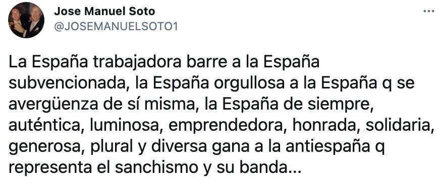 Tuit José Manuel Soto sobre las elecciones en Madrid Tuit José Manuel Soto sobre las elecciones en Madrid