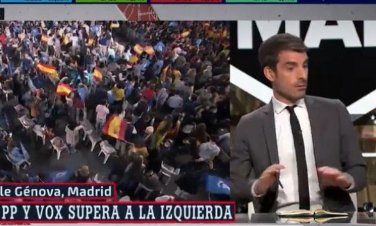 Momento en el que Pablo Simón se lleva un susto tras ser interrumpido por Ferreras. LaSexta. 