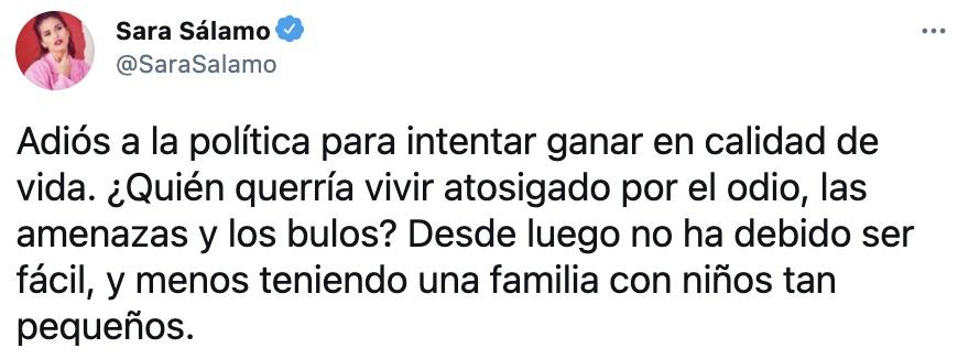 Tuit de Sara Sálamo sobre Iglesias